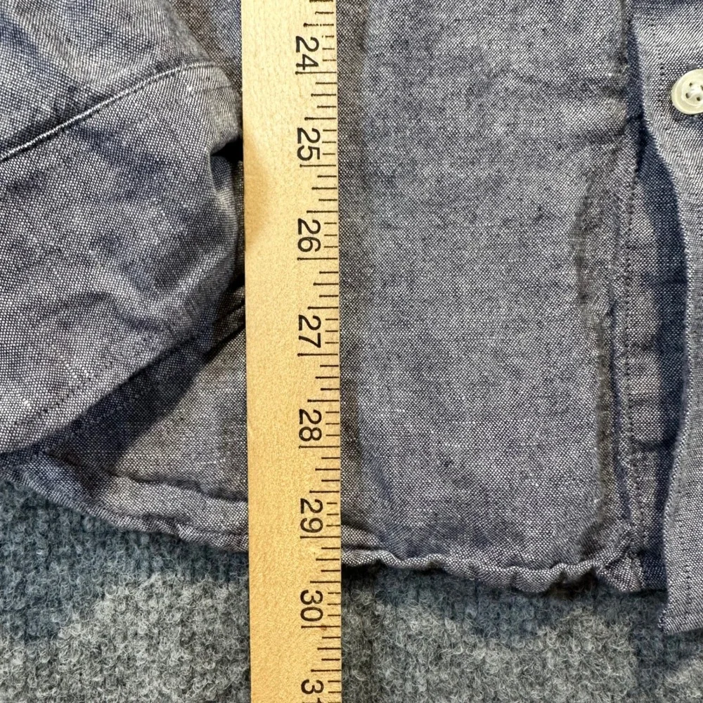 Banana Republic Button Down Mens Large Blue Linen Slim Fit Casual Chambray